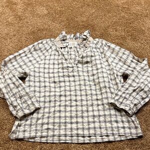 A Shirt Thing Josephine Checkered Blouse Shirt with Ruffled Collar